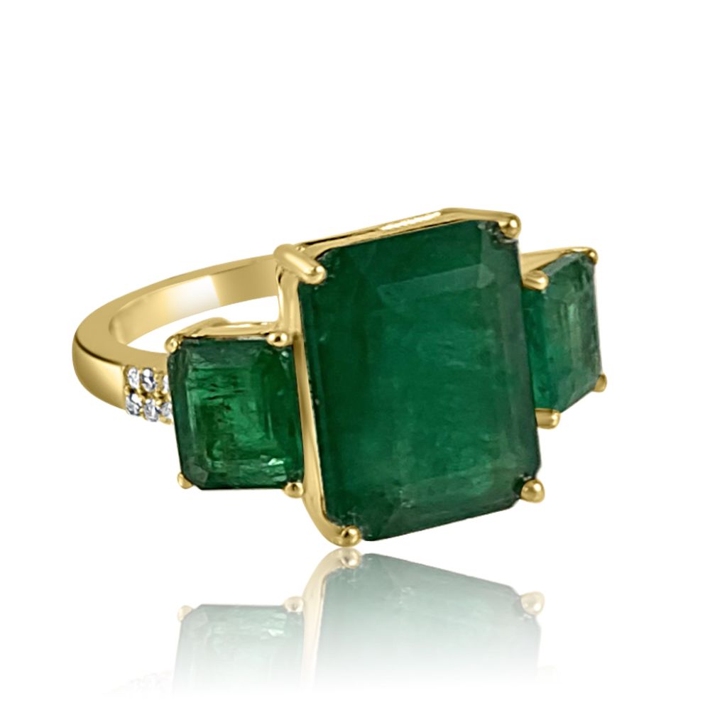14K Yellow Gold Three Stone Square Emerald Ring – Adriana Fine Jewelry